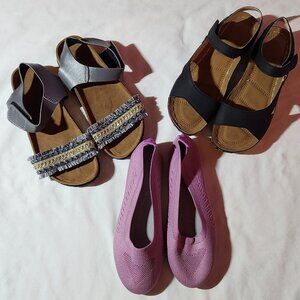 Lot of three pair sandals/flats sz 6 sz 36 lavender gray black all NEW